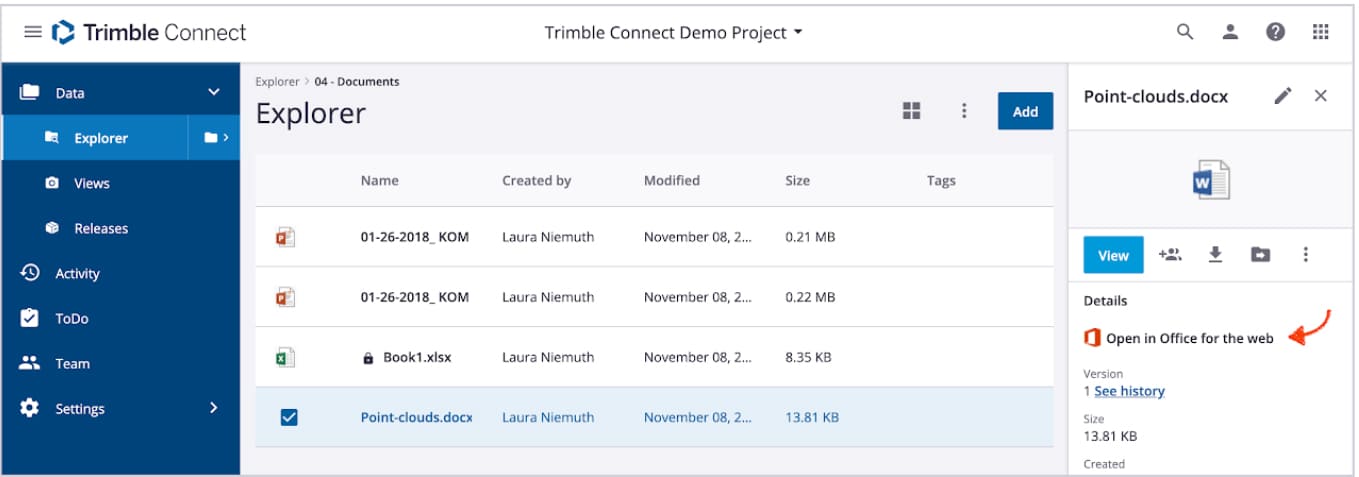 Trimble Connect - Інтеграція з MS Office